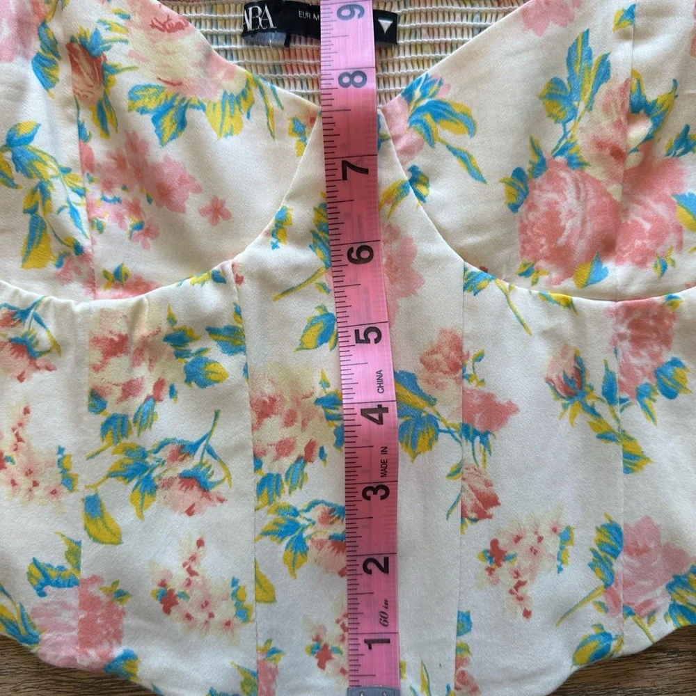 Zara Floral Puff Sleeve Corset Crop Top | Medium | Cottagecore
